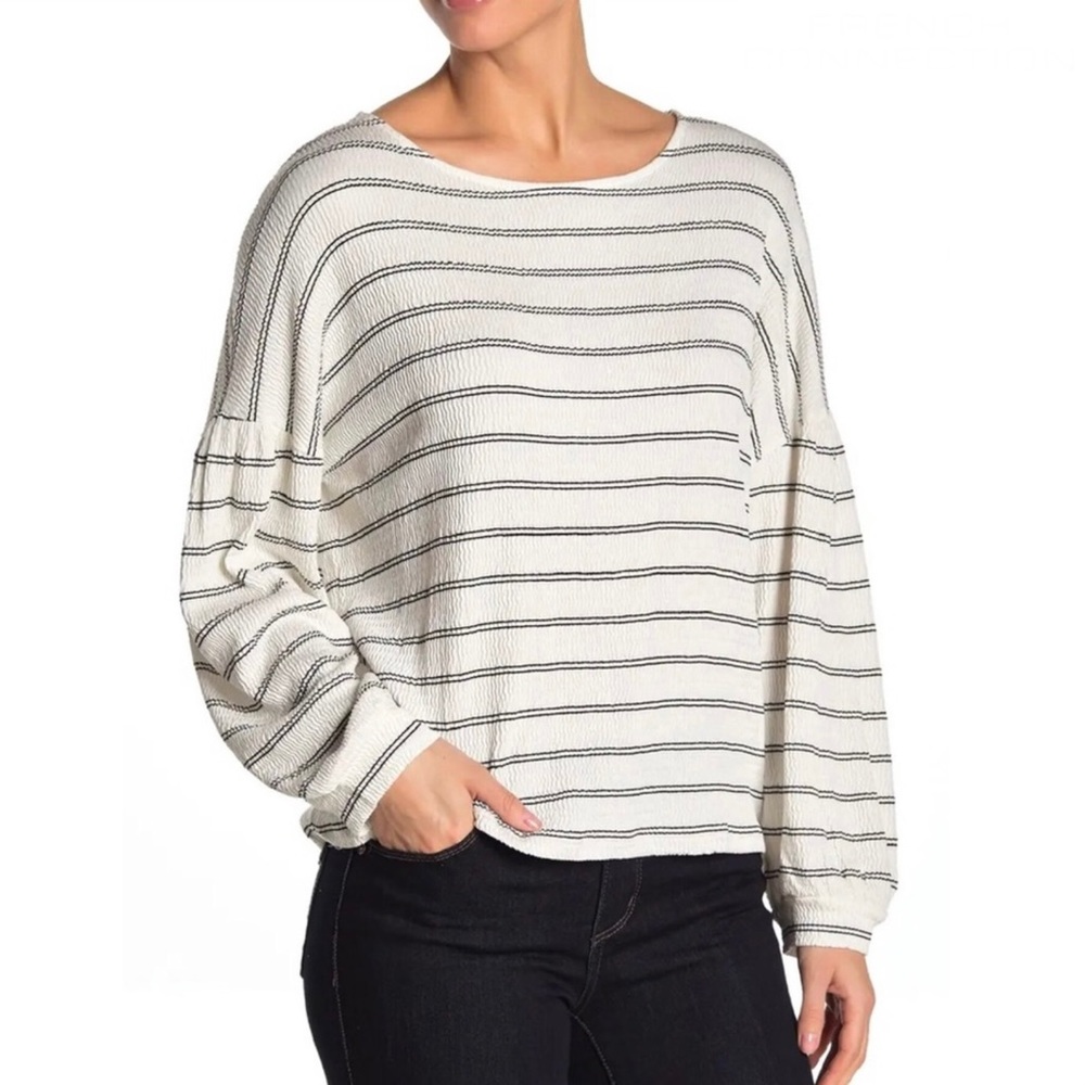 NEW FRENCH CONNECTION STRIPED BALLOON SLEEVE TOP